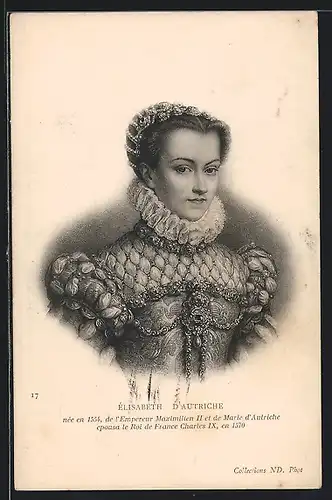 AK Portrait Élisabeth d`Autriche, Geb. 1554