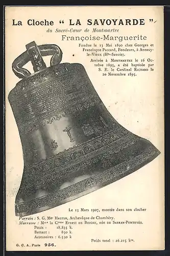 AK Montmartre, La Cloche La Savoyarde du Sacré-Coeur, Glocke
