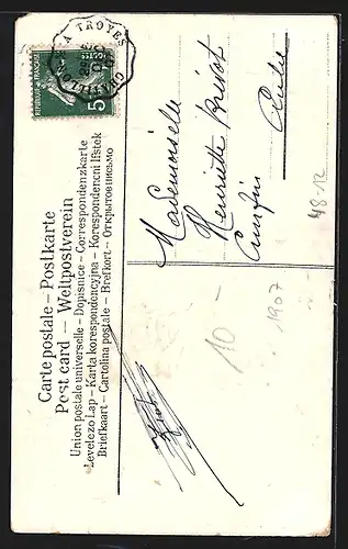 Präge-AK Weisse Tauben an einer Waage mit Blumen