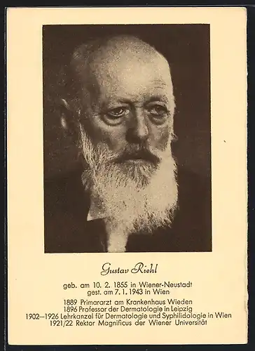 AK Portrait von Gustav Riehl, 1855-1943, 1889 Primararzt am Krankenhaus Wieden