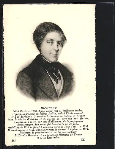AK Portrait von Michelet, 1798-1874, Gelehrter