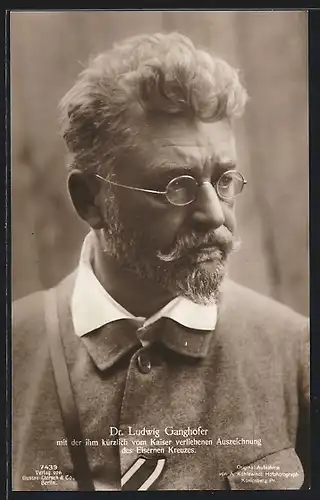 AK Schriftsteller Dr. Ludwig Ganghofer mit eisernem Kreuz