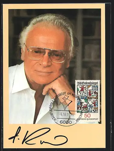 AK VIP Karte von Ephraim Kishon, im weissen Hemd mit Brille