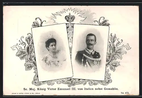 AK König Victor Emanuel III. von Italien nebst Gemahlin