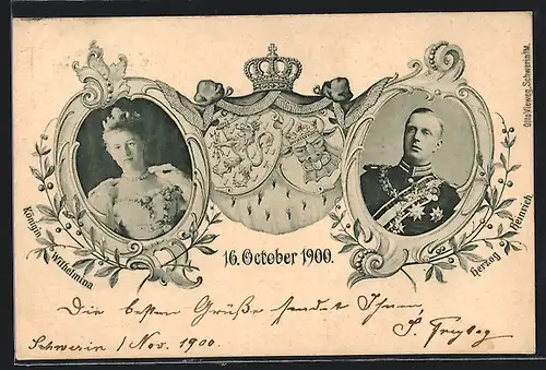AK Königin Wilhelmina und Herzog Heinrich von den Niederlanden, 1900