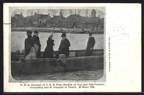 AK Oud-Vossemer, H. M. de Koningin en Z. K. H. Prins Hendrik von den Niederlanden op weg naar Oud-Vosmeer, 1906