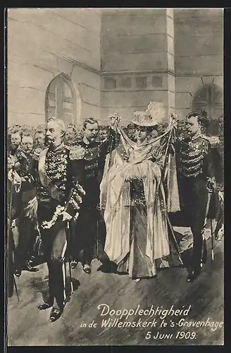 Künstler-AK Doopplechtigheid in de Willemskerk te `s-Gravenhage 1909, Königin Wilhelmina von den Niederlanden