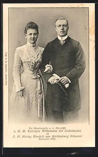 AK Huwelijk v. H. M. Koningin Wilhelmina der Nederlanden en Z. H. Hertog Hendrik van Mecklenburg Schwerin, 1901