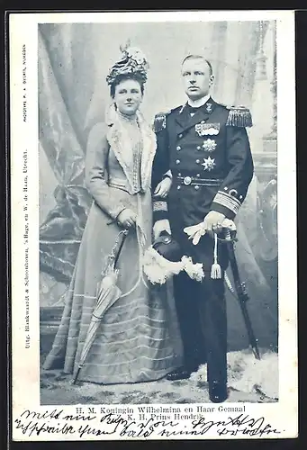 AK Königin Wilhelmina und Prinz Hendrik in Uniform mit Abzeichen