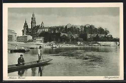 AK Krakau-Krakow, Königsschloss, Wawel mit Booten