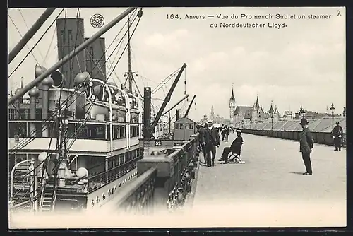 AK Anvers, Vue du Promenoir Sud et un steamer du Norddeutscher Lloyd