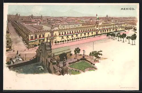 Lithographie Mexico, Blick auf den Regierungspalast