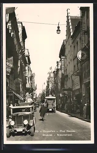 AK Brüssel / Bruxelles, Verkehr in der Rue Neuve