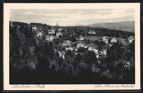 AK Schreiberhau /Riesengebirge, Villen Partie am Bahnhog aus der Vogelschau