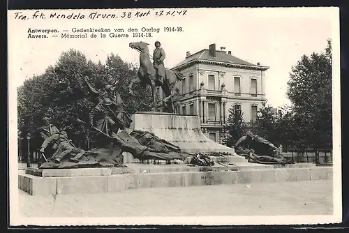 AK Antwerpen, Gedenkteeken van den Oorlog 1914-18, Kriegerdenkmal