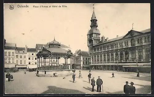 AK Ostende, Place d`Armes et Hôtel de Ville