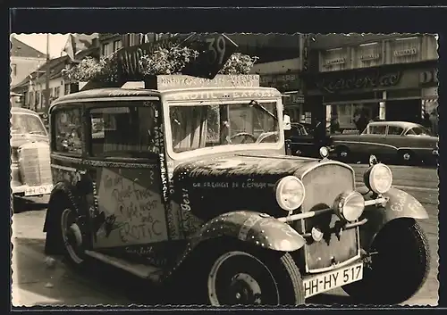 AK Auto BMW 3 /20 (1932 /34), Wagen mit Beschriftung Erotic-Express