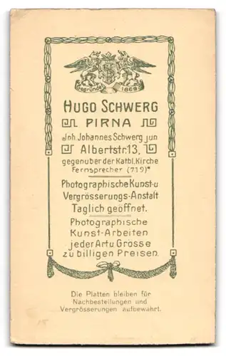 Fotografie Hugo Schwerg, Pirna, Albertstr. 13, Lächelnde junge Dame mit Kragenbrosche