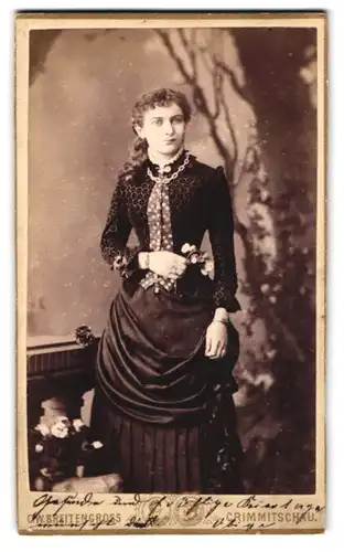 Fotografie C.W. Breitengross, Crimmitschau, Leipzigerstrasse, Elegante junge Dame mit lockigem Haar und grosser Kette
