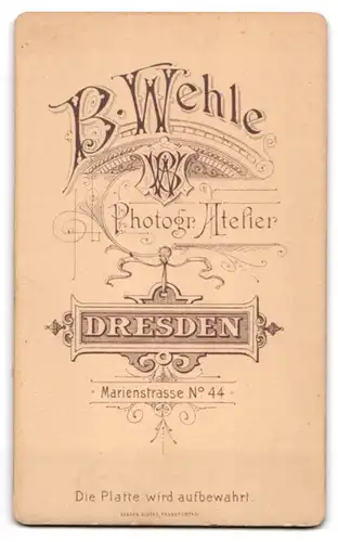 Fotografie B. Wehle, Dresden, Marienstr. 44, Schlanker Mann mit Schnurrbart im Halbprofil