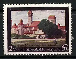 Reklamemarke Verein f. d. Deutschtum im Azsland, Ansicht der Siebenbürgener Kirchenburg