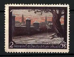 Reklamemarke Verein f. d. Deutschtum im Ausland, Stadtansicht von Reval im Schnee