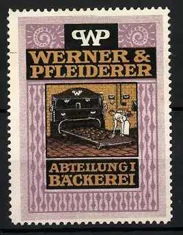 Reklamemarke Firma Werner & Pfleiderer, Abteilung I Bäckerei, Einrichtungsgegenstände