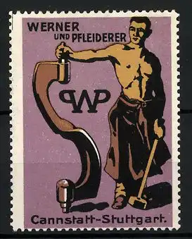 Reklamemarke Firma Werner & Pfleiderer Stuttgart-Cannstatt, Schmied