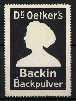 Reklamemarke Dr. Oetker's Backin-Backpulver, Silhoette einer Frau, schwarz