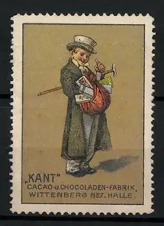 Reklamemarke Kant Husten-Bonbons, Kant Cacao und Chocoladenfabrik Wittenberg Bez. Halle, Knabe mit Schachteln