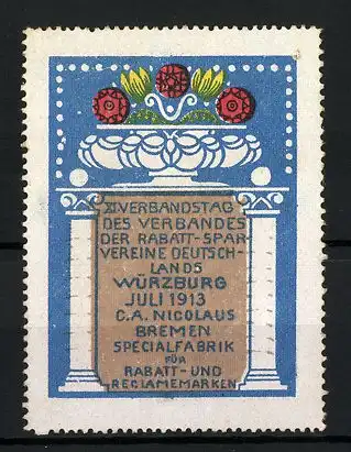 Reklamemarke Würzburg, XI. Verbandstag des Verbandes der Rabatt-Spar-Vereine Deutschlands 1913, Blumenbukett
