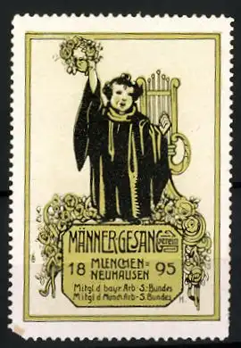 Reklamemarke Männer-Gesang-Verein München-Neuhausen, 1895, Münchner Kindl mit Lyra, gelb