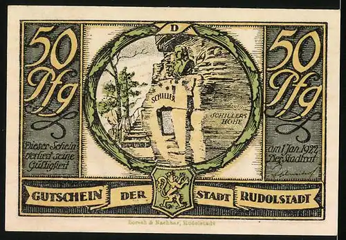 Notgeld Rudolstadt 1922, 50 Pfennig, Schillers Höhe