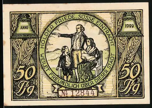 Notgeld Rudolstadt 1922, 50 Pfennig, Partie an der Schillerstr.