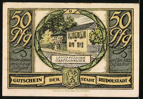 Notgeld Rudolstadt 1922, 50 Pfennig, Lengefeldsche Gartenhäuser