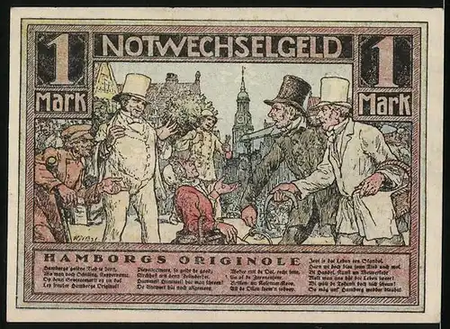 Notgeld Hamburg 1921, 1 Mark, Millerntor um 1800, Hamburgs Originale