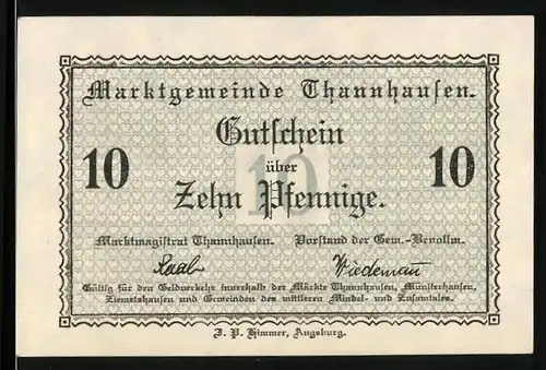 Notgeld Thannhausen / Schwaben, 10 Pfennig, Rathaus