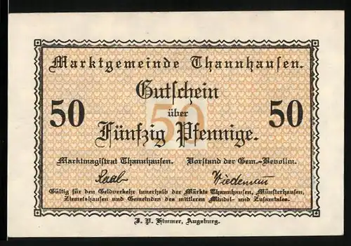 Notgeld Thannhausen / Schwaben, 50 Pfennig, Rathaus