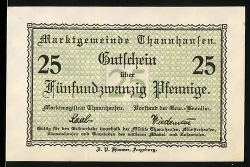 Notgeld Thannhausen / Schwaben, 25 Pfennig, Rathaus