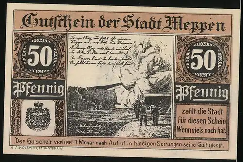 Notgeld Meppen 1921, 50 Pfennig, Schiessplatz Fried. Krupp AG