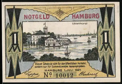 Notgeld Hamburg 1921, 1 Mark, Uhlenhorst, Jäger der Bürgerwehr