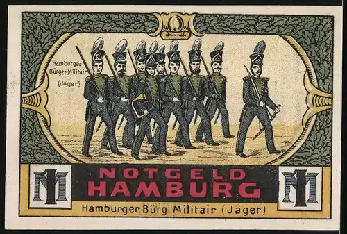 Notgeld Hamburg 1921, 1 Mark, Uhlenhorst, Jäger der Bürgerwehr
