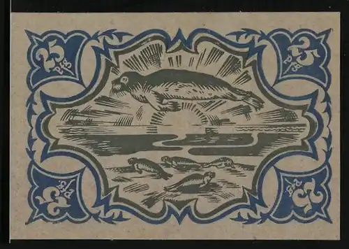 Notgeld Schobüll / Nordfriesland 1921, 25 Pfennig, Robben am Wasser