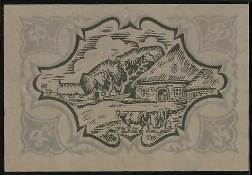 Notgeld Schobüll / Nordfriesland 1921, 50 Pfennig, Weidende Kühe am Bauernhof