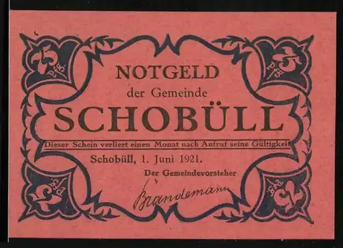 Notgeld Schobüll / Nordfriesland 1921, 75 Pfennig, Ortsansicht mit Kirche
