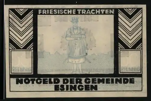 Notgeld Esingen / Tornesch, 50 Pfennig, Friesische Trachten, Frau mit auffälligem Hut
