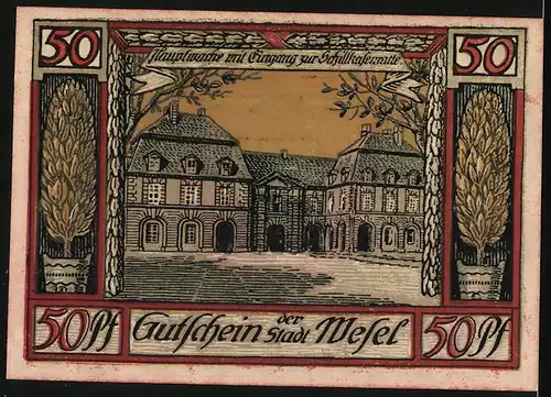 Notgeld Wesel 1921, 50 Pfennig, Hauptwache mit Eingang zur Schillkasematte