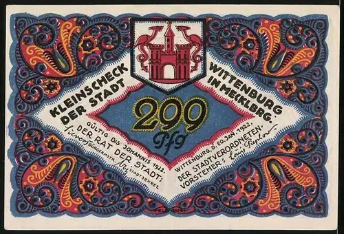 Notgeld Wittenburg in Mecklbrg. 1922, 299 Pfennig, Fritz Reuter in Läuschen un Rimels