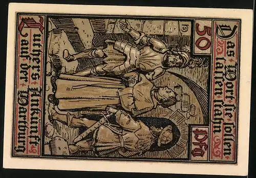 Notgeld Eisenach 1921, 50 Pfennig, Luthers Ankunft auf der Wartburg