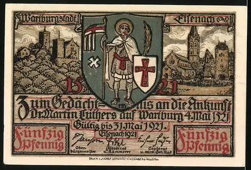 Notgeld Eisenach 1921, 50 Pfennig, Vorhof und Torfahrt auf der Wartburg